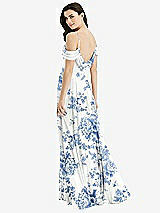 Front View Thumbnail - Cottage Rose Dusk Blue Off-the-Shoulder Open Cowl-Back Maxi Dress