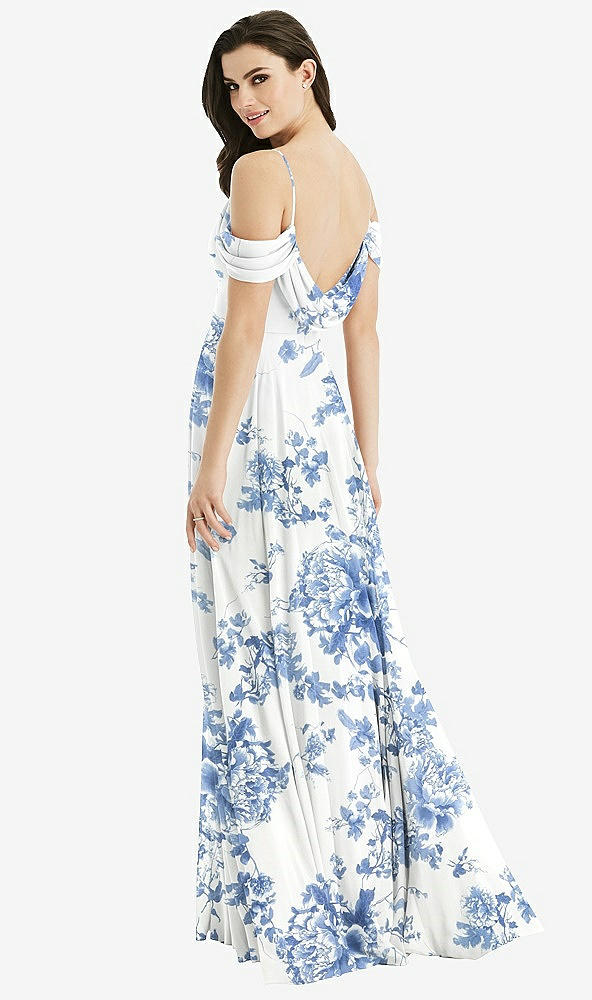 Front View - Cottage Rose Dusk Blue Off-the-Shoulder Open Cowl-Back Maxi Dress