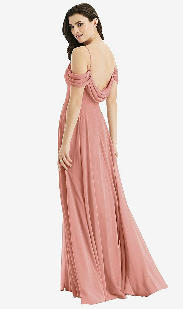 Front View - Desert Rose Off-the-Shoulder Open Cowl-Back Maxi Dress