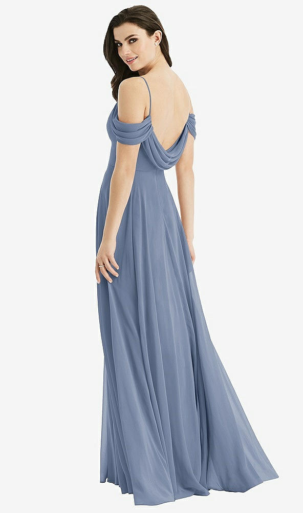 Front View - Larkspur Blue Off-the-Shoulder Open Cowl-Back Maxi Dress