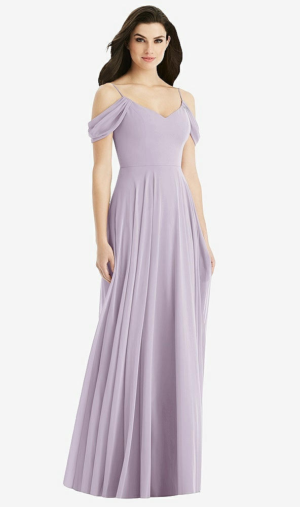 Back View - Lilac Haze Off-the-Shoulder Open Cowl-Back Maxi Dress