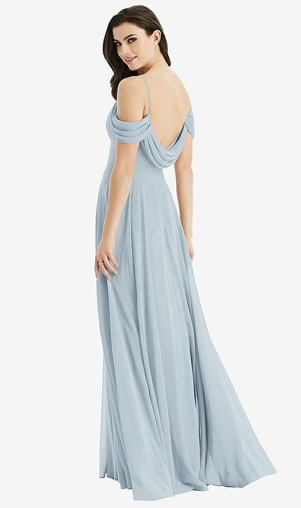 Front View - Mist Off-the-Shoulder Open Cowl-Back Maxi Dress