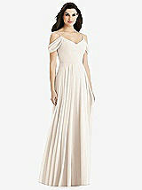 Rear View Thumbnail - Oat Off-the-Shoulder Open Cowl-Back Maxi Dress