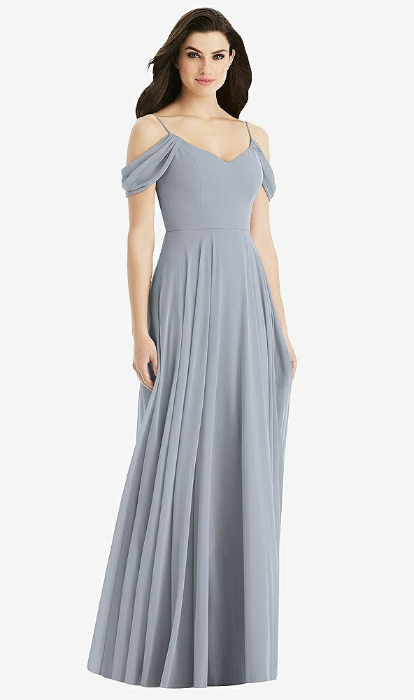 Back View - Platinum Off-the-Shoulder Open Cowl-Back Maxi Dress