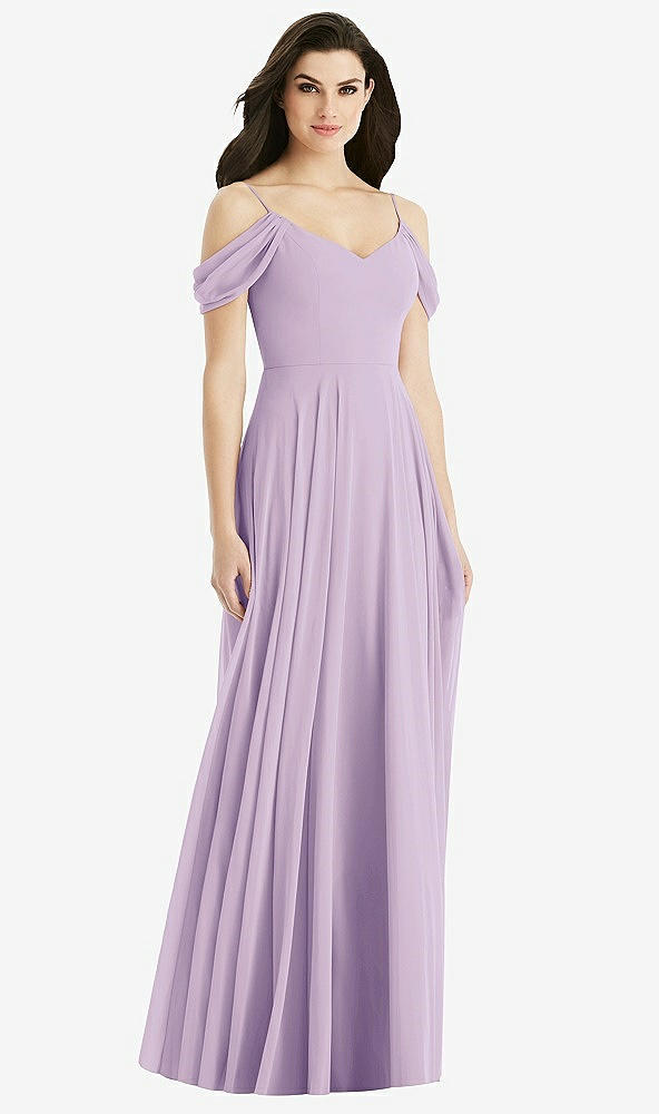 Back View - Pale Purple Off-the-Shoulder Open Cowl-Back Maxi Dress