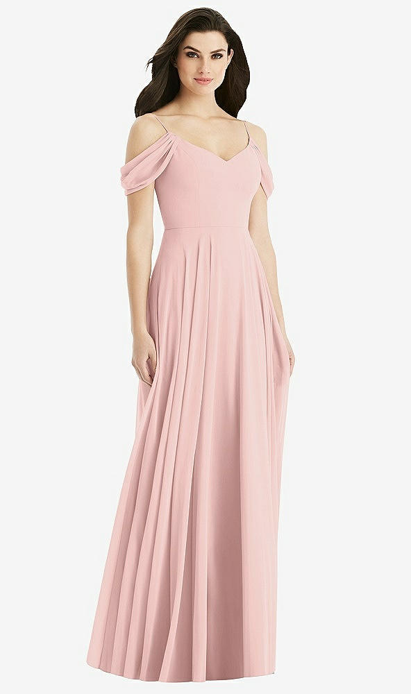 Back View - Rose - PANTONE Rose Quartz Off-the-Shoulder Open Cowl-Back Maxi Dress