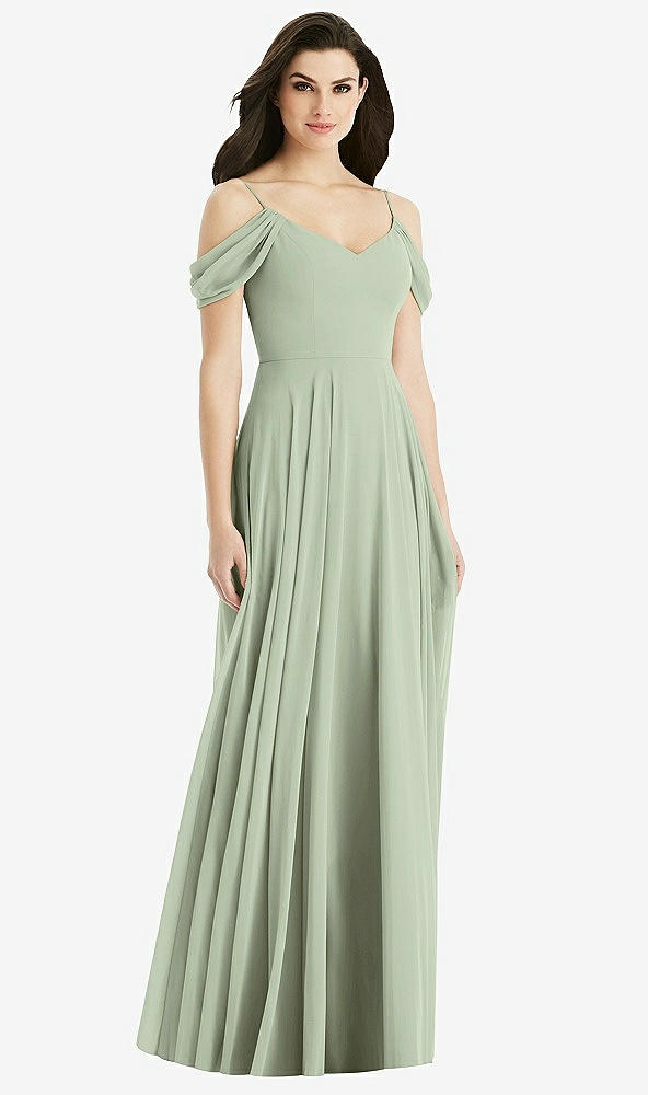 Back View - Sage Off-the-Shoulder Open Cowl-Back Maxi Dress