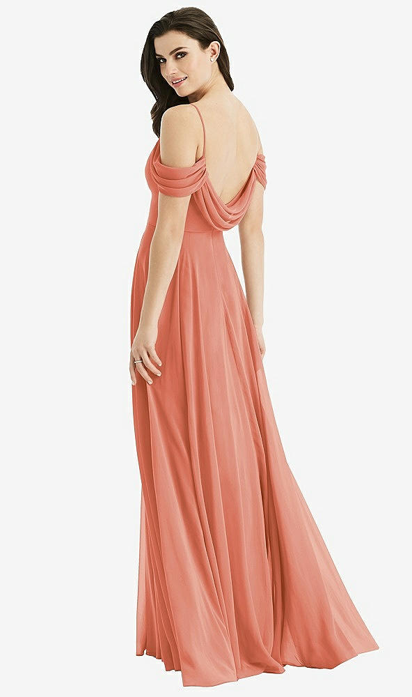 Front View - Terracotta Copper Off-the-Shoulder Open Cowl-Back Maxi Dress