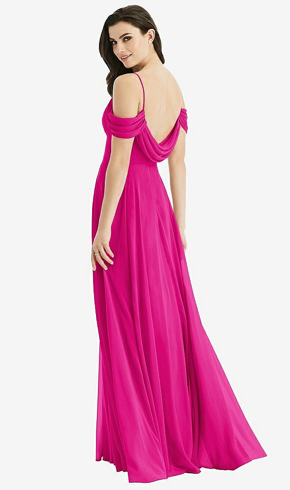 Front View - Think Pink Off-the-Shoulder Open Cowl-Back Maxi Dress