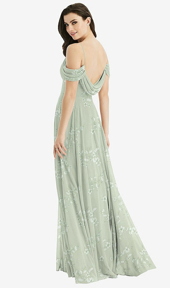 Front View - Vintage Primrose Sage Off-the-Shoulder Open Cowl-Back Maxi Dress