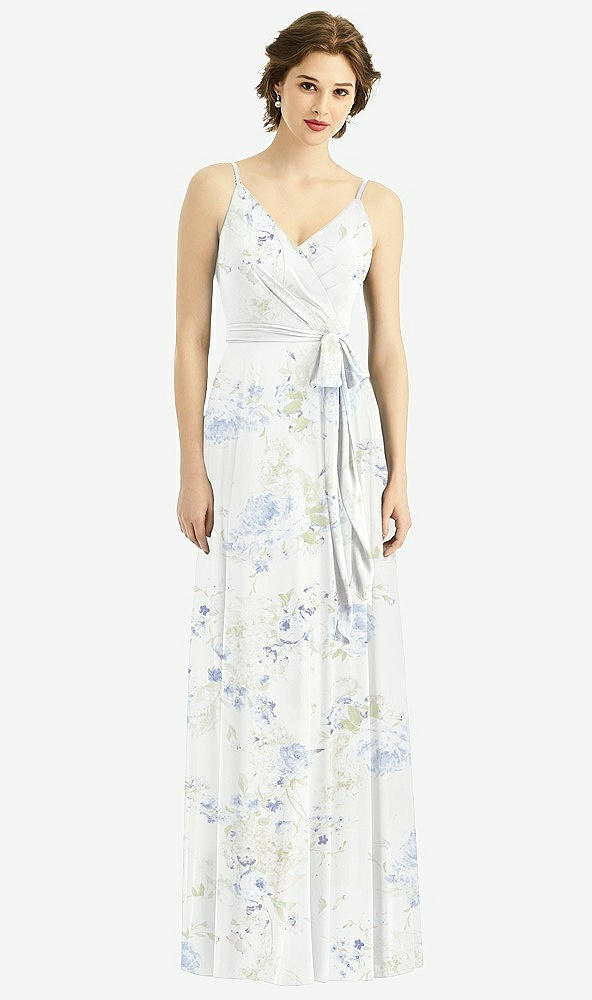 Front View - Bleu Garden Draped Wrap Chiffon Maxi Dress with Sash