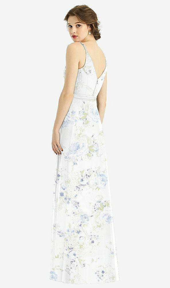 Back View - Bleu Garden Draped Wrap Chiffon Maxi Dress with Sash