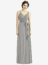 Front View Thumbnail - Chelsea Gray Draped Wrap Chiffon Maxi Dress with Sash