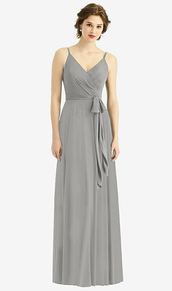 Front View - Chelsea Gray Draped Wrap Chiffon Maxi Dress with Sash