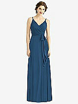 Front View Thumbnail - Dusk Blue Draped Wrap Chiffon Maxi Dress with Sash