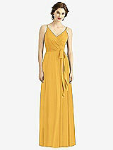 Front View Thumbnail - NYC Yellow Draped Wrap Chiffon Maxi Dress with Sash