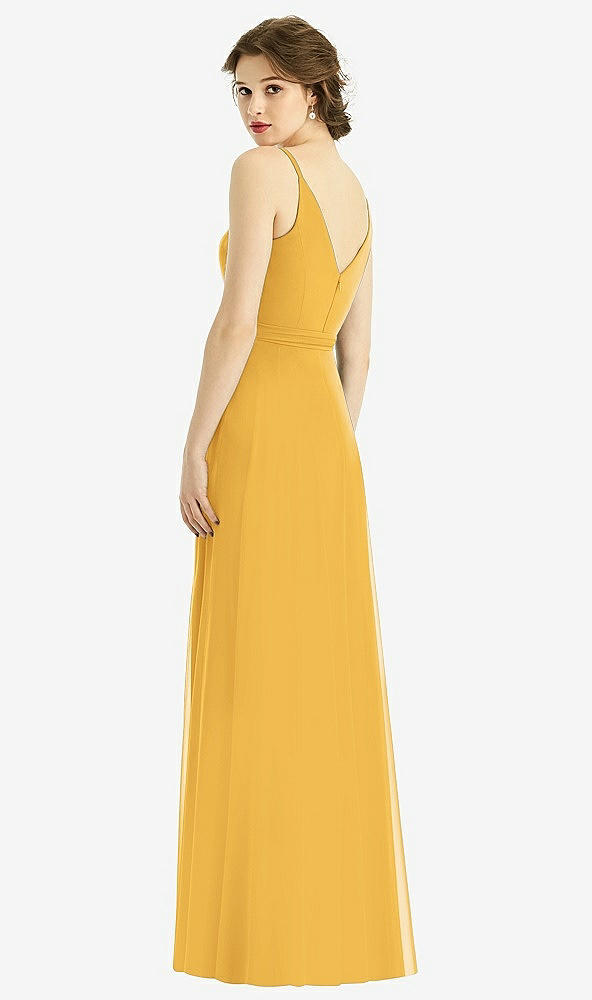 Back View - NYC Yellow Draped Wrap Chiffon Maxi Dress with Sash