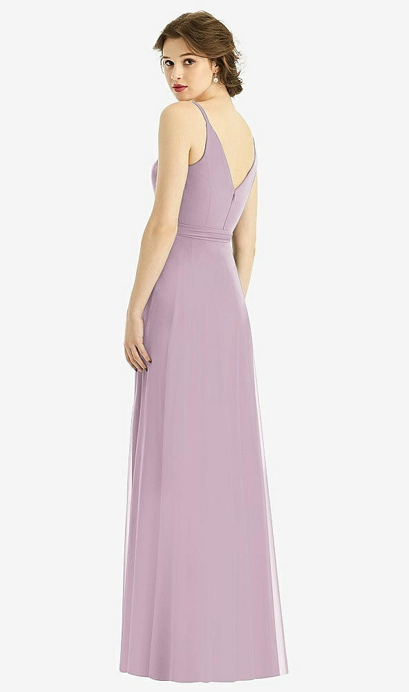 Back View - Suede Rose Draped Wrap Chiffon Maxi Dress with Sash