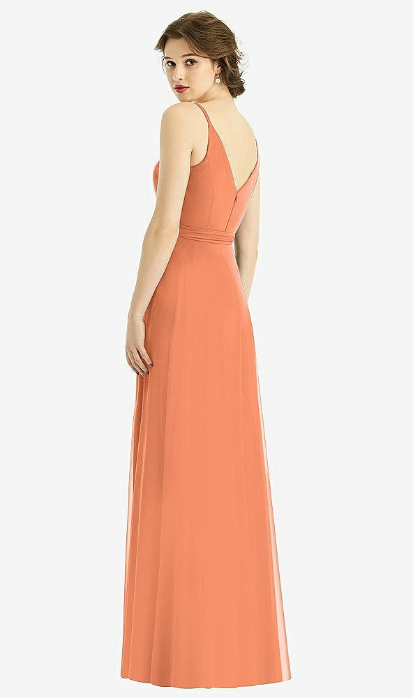 Back View - Sweet Melon Draped Wrap Chiffon Maxi Dress with Sash