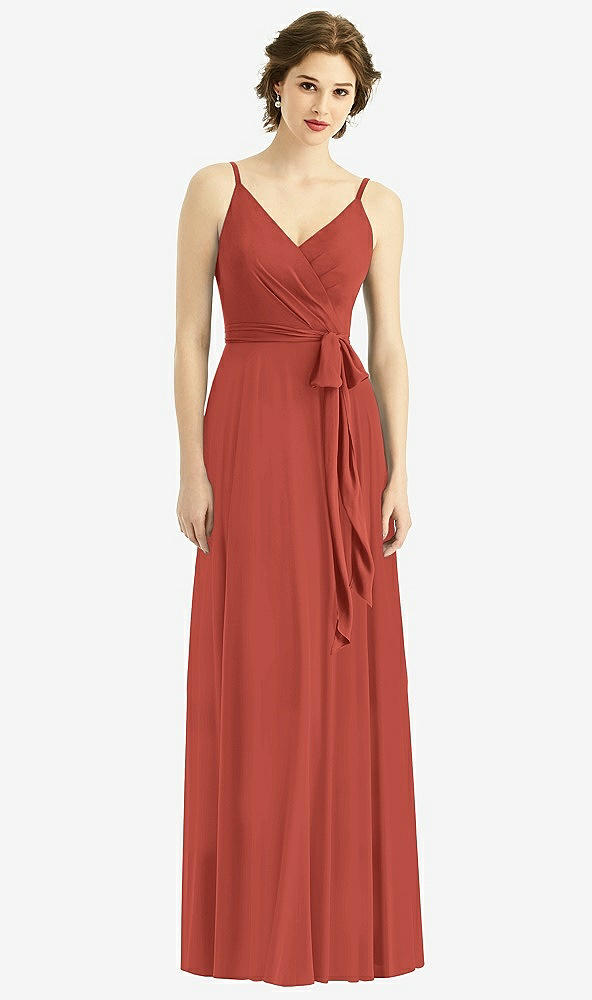 Front View - Amber Sunset Draped Wrap Chiffon Maxi Dress with Sash