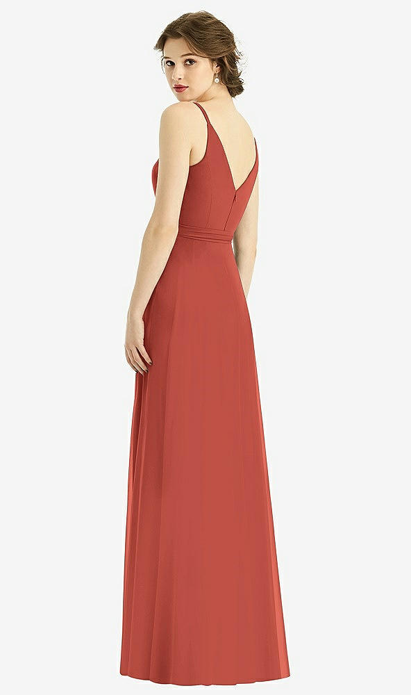 Back View - Amber Sunset Draped Wrap Chiffon Maxi Dress with Sash