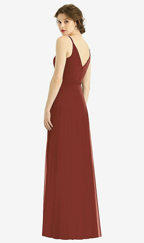 Back View - Auburn Moon Draped Wrap Chiffon Maxi Dress with Sash