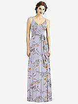 Front View Thumbnail - Butterfly Botanica Silver Dove Draped Wrap Chiffon Maxi Dress with Sash