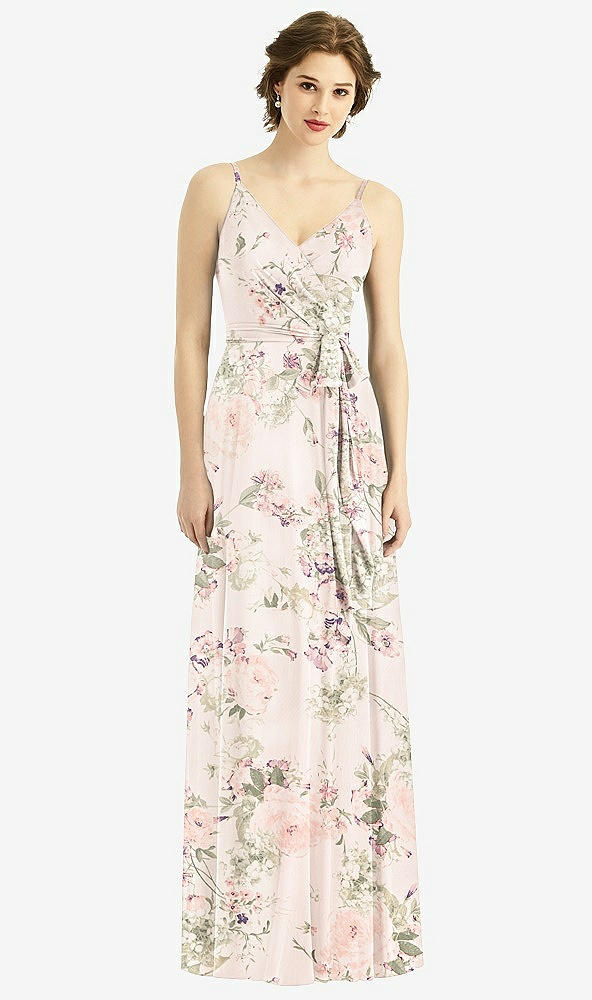 Front View - Blush Garden Draped Wrap Chiffon Maxi Dress with Sash