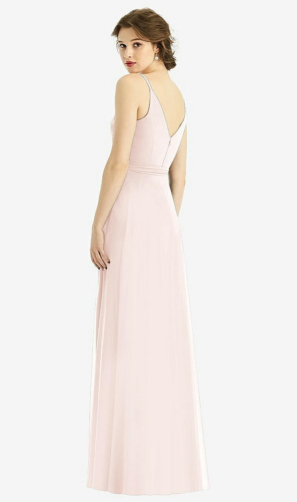 Back View - Blush Draped Wrap Chiffon Maxi Dress with Sash