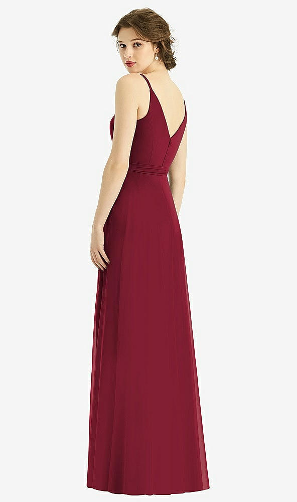 Back View - Burgundy Draped Wrap Chiffon Maxi Dress with Sash