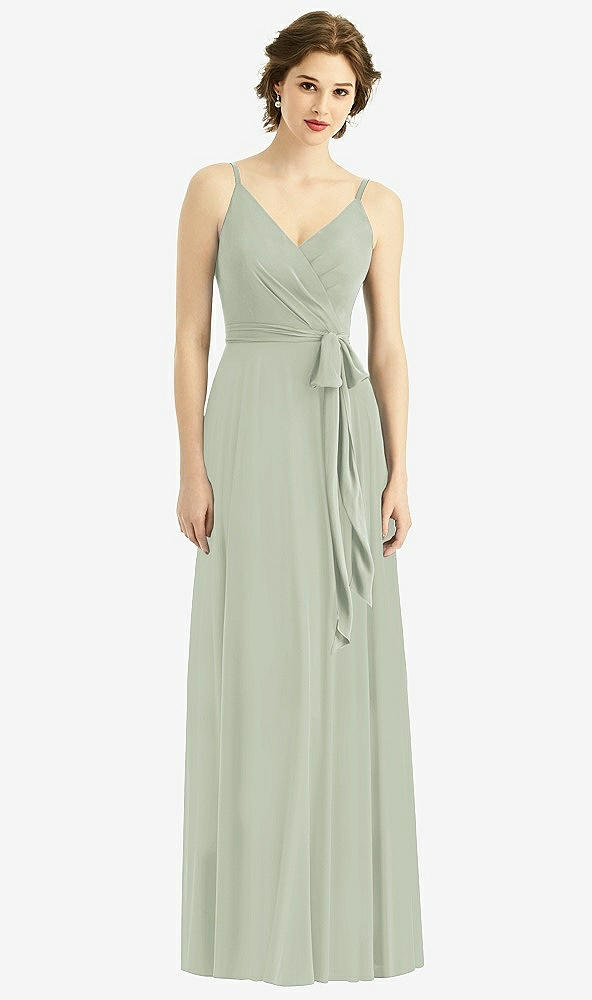 Front View - Celadon Draped Wrap Chiffon Maxi Dress with Sash