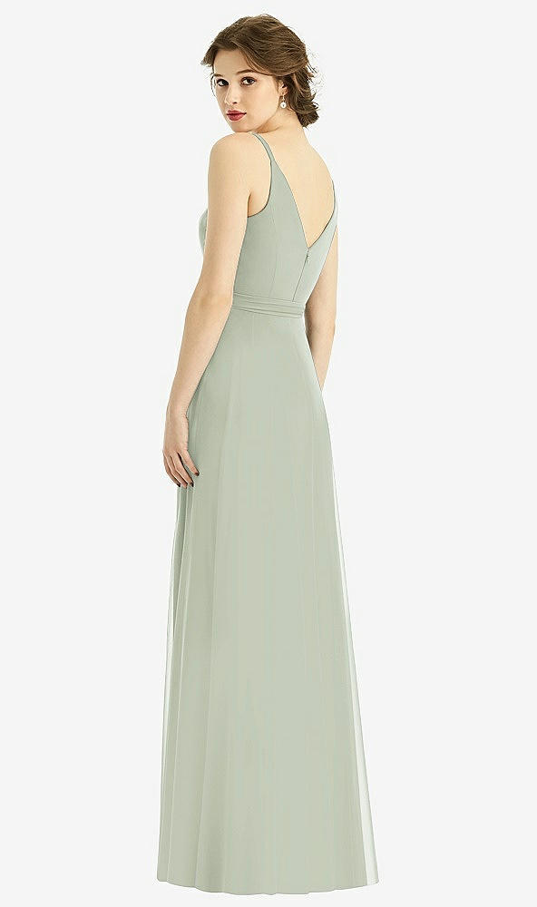 Back View - Celadon Draped Wrap Chiffon Maxi Dress with Sash