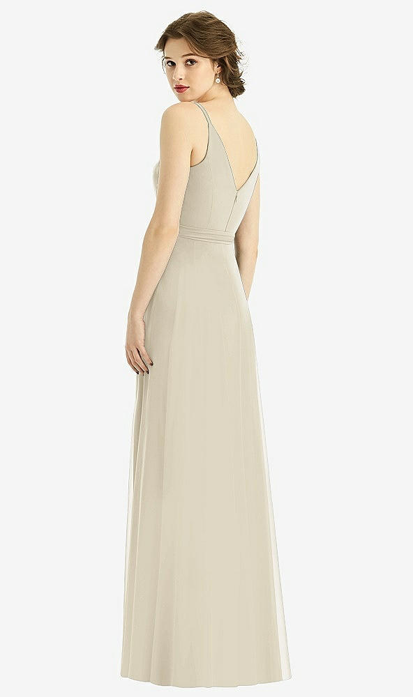 Back View - Champagne Draped Wrap Chiffon Maxi Dress with Sash