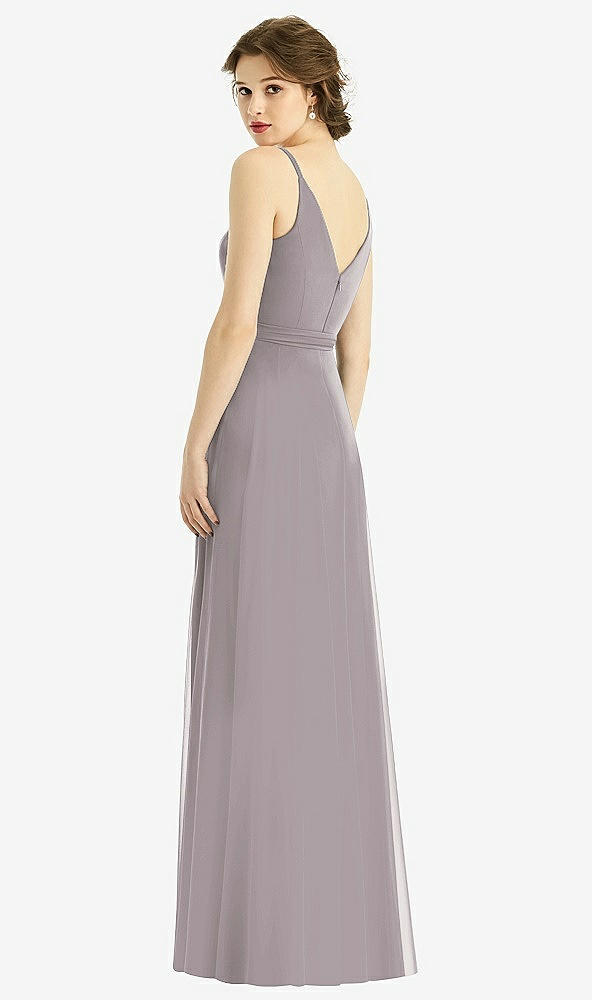 Back View - Cashmere Gray Draped Wrap Chiffon Maxi Dress with Sash