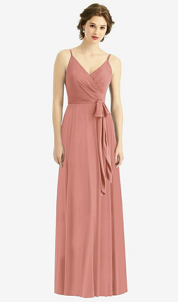 Front View - Desert Rose Draped Wrap Chiffon Maxi Dress with Sash