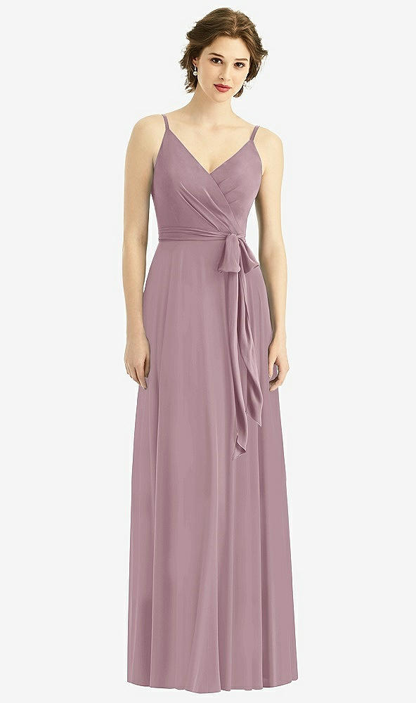 Front View - Dusty Rose Draped Wrap Chiffon Maxi Dress with Sash