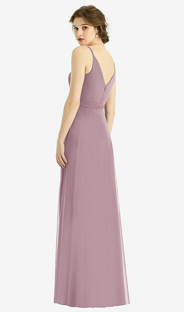 Back View - Dusty Rose Draped Wrap Chiffon Maxi Dress with Sash