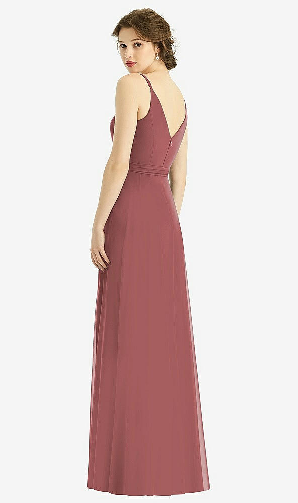 Back View - English Rose Draped Wrap Chiffon Maxi Dress with Sash