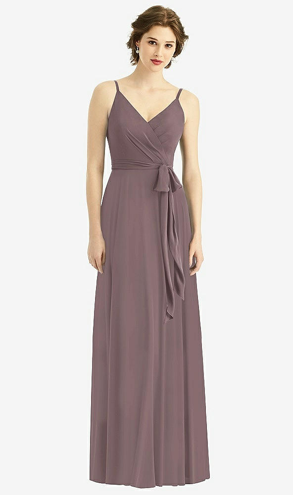 Front View - French Truffle Draped Wrap Chiffon Maxi Dress with Sash