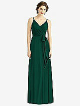 Front View Thumbnail - Hunter Green Draped Wrap Chiffon Maxi Dress with Sash