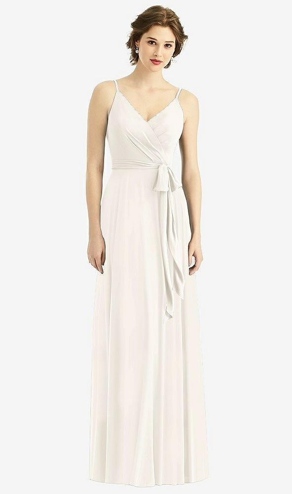 Front View - Ivory Draped Wrap Chiffon Maxi Dress with Sash