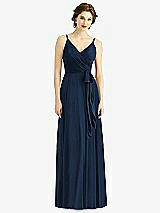 Front View Thumbnail - Midnight Navy Draped Wrap Chiffon Maxi Dress with Sash