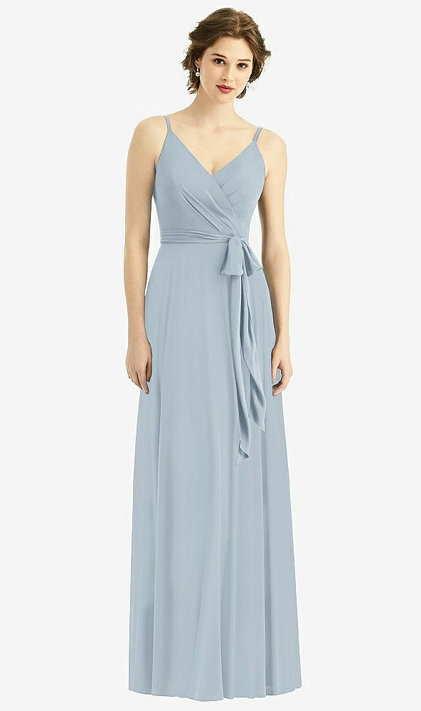 Front View - Mist Draped Wrap Chiffon Maxi Dress with Sash