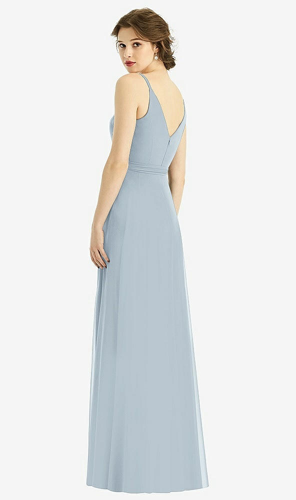 Back View - Mist Draped Wrap Chiffon Maxi Dress with Sash