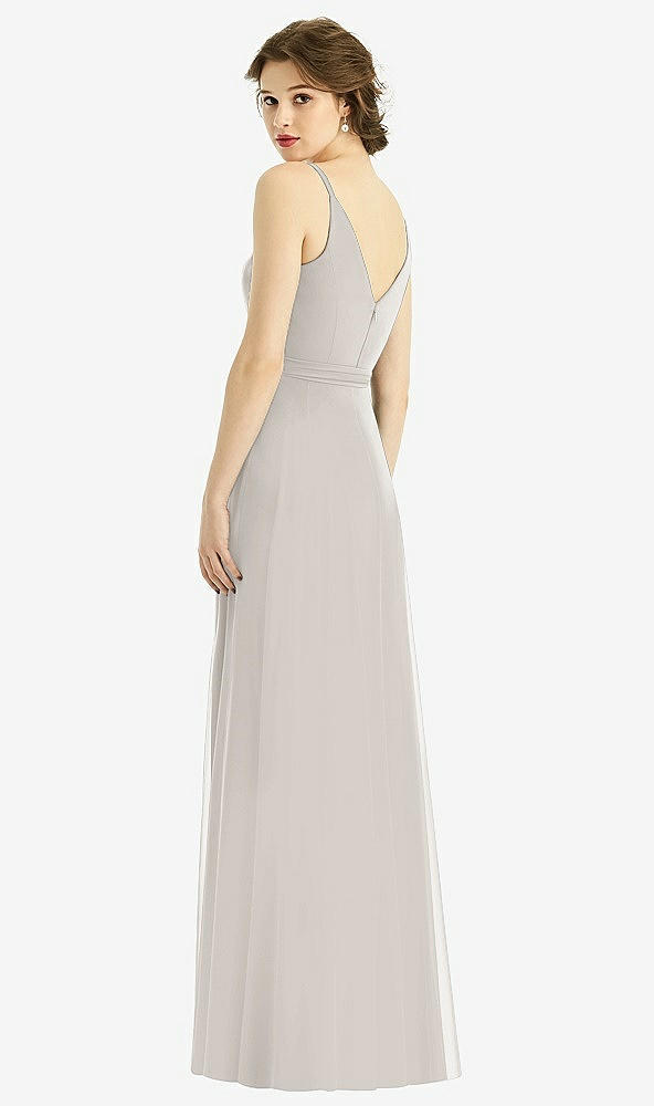 Back View - Oyster Draped Wrap Chiffon Maxi Dress with Sash