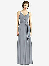 Front View Thumbnail - Platinum Draped Wrap Chiffon Maxi Dress with Sash