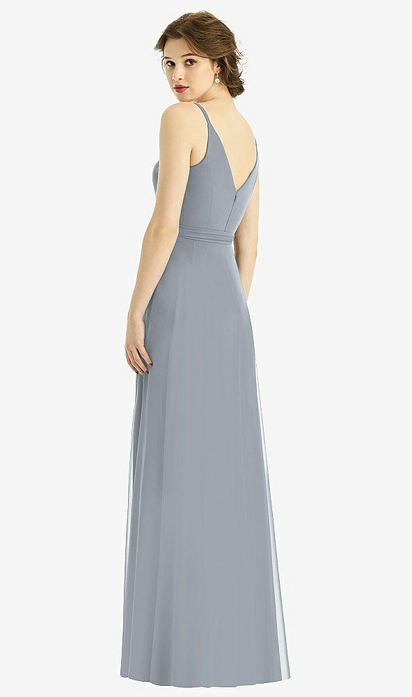 Back View - Platinum Draped Wrap Chiffon Maxi Dress with Sash