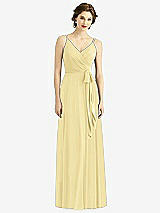 Front View Thumbnail - Pale Yellow Draped Wrap Chiffon Maxi Dress with Sash