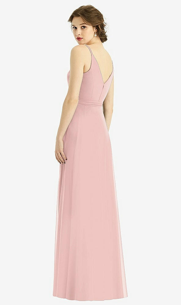 Back View - Rose - PANTONE Rose Quartz Draped Wrap Chiffon Maxi Dress with Sash