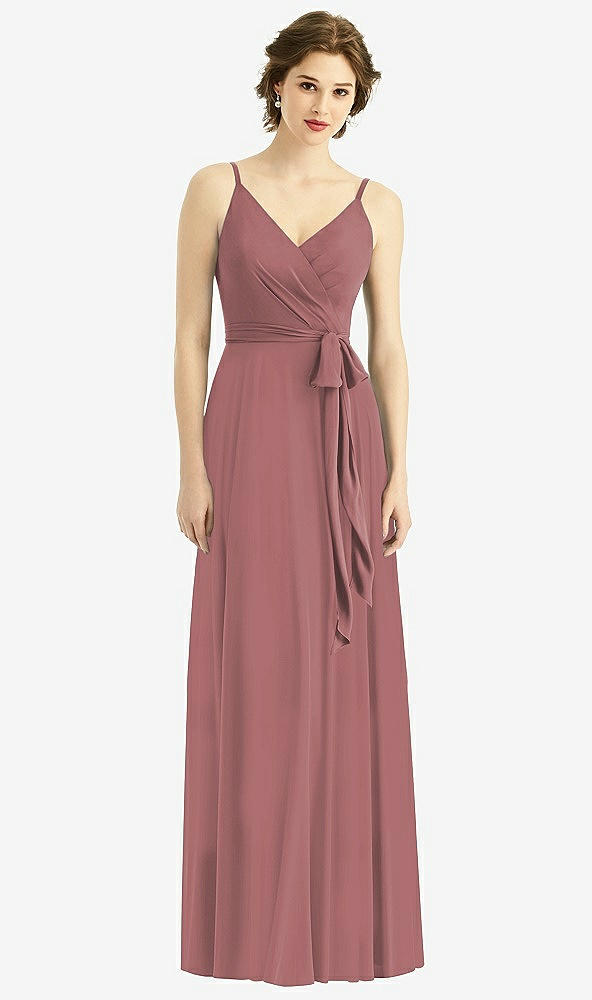 Front View - Rosewood Draped Wrap Chiffon Maxi Dress with Sash